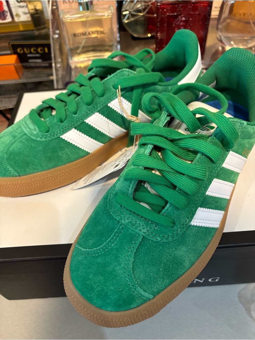 adidas Gazelle Green Suede Sneakers with White Stripes and Gum Sole - Picture 2 of 5
